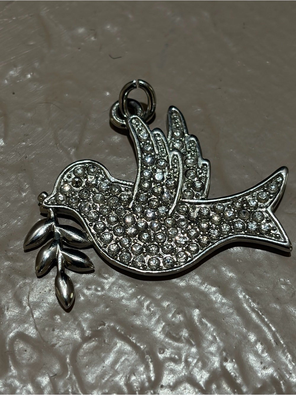Silver Tone Clear Stone-Pave Dove Bird Charm Pendant Metal